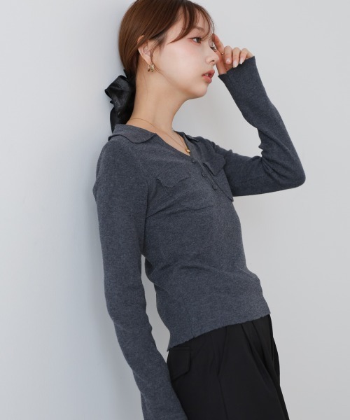 BAB（バブ） ニット セーター くるみボタンポロニット レディース