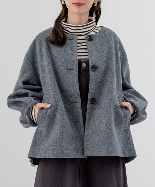 コート アウター 「refinedworks」上品で大人可愛い ノーカラー