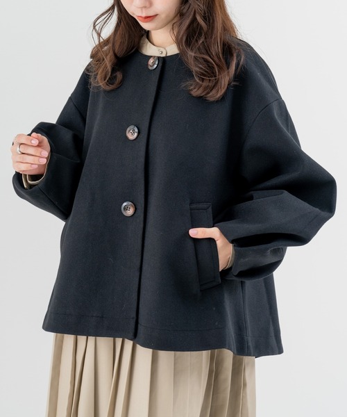 コート アウター 「refinedworks」上品で大人可愛い ノーカラー