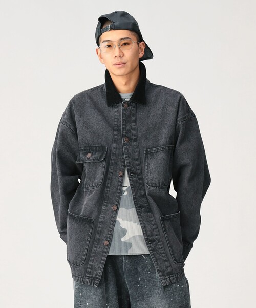 BEAMS M デニムカバーオールジャケット ブラック BEAMS（ビームス） ブルゾン アウター フェード デニム ルーズ