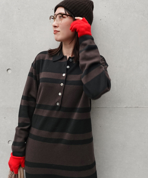 【新品/美品】THE SHINZONE 黒 ニットワンピース ポロシャツ風 新品/美品】THE SHINZONE 黒 ニットワンピース ポロシャツ風 新品/美品