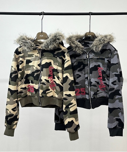 FOLLOWIN（フォロウィン） パーカー 「裏ボア」カモフラファーフーディ