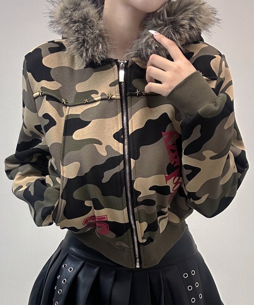 FOLLOWIN（フォロウィン） パーカー 「裏ボア」カモフラファーフーディ