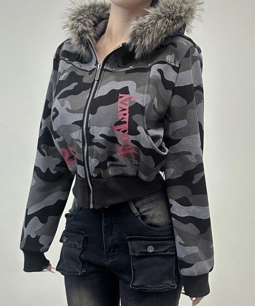 FOLLOWIN（フォロウィン） パーカー 「裏ボア」カモフラファーフーディ