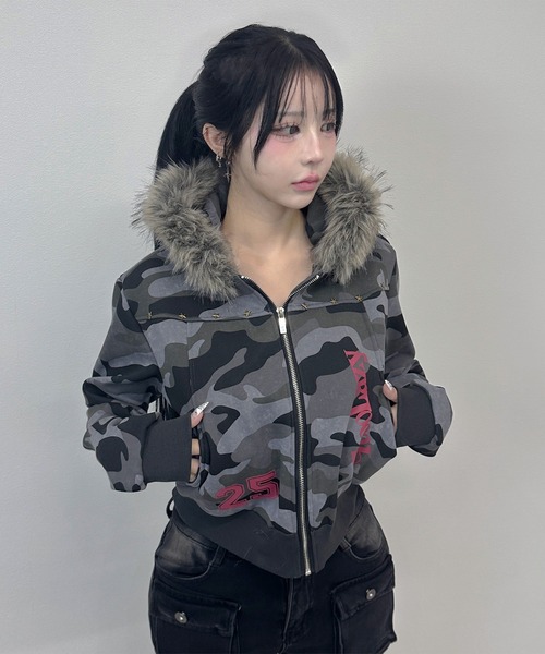 FOLLOWIN（フォロウィン） パーカー 「裏ボア」カモフラファーフーディ