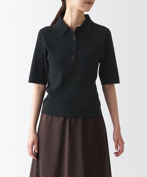 無印良品（MUJI） 半袖ポロシャツ M ブラック レディース : ZOZOTOWN 