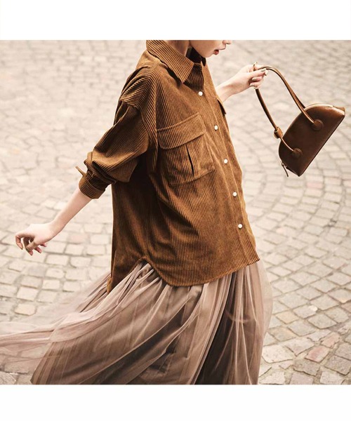 「IEDIT」 長袖シャツ XXX-LARGE ブルー レディース_画像6