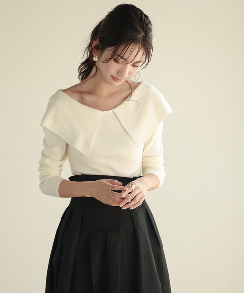 「SAISON DE PAPILLON」 長袖ニット L ホワイト レディース_画像4