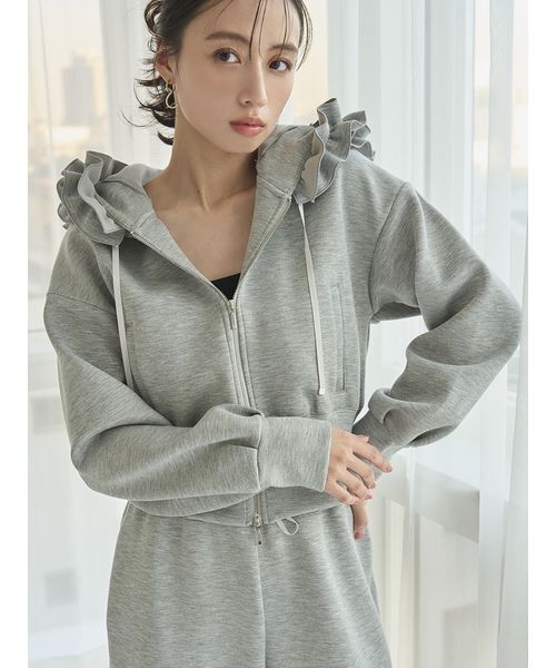 snidel フルジップ グレー フード付きパーカー SNIDEL（スナイデル） パーカー フリルショートジップパーカー