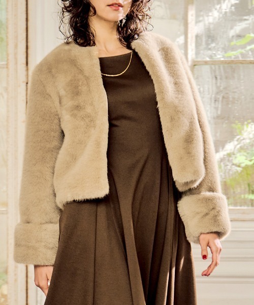 JENNE」 ノーカラージャケット SMALL ピンク レディース ジャケットの