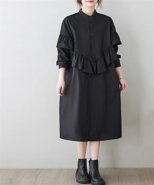 「FREE STYLISTS」 長袖ワンピース X-LARGE ブラック レディース_画像4