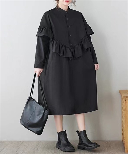 「FREE STYLISTS」 長袖ワンピース X-LARGE ブラック レディース_画像6