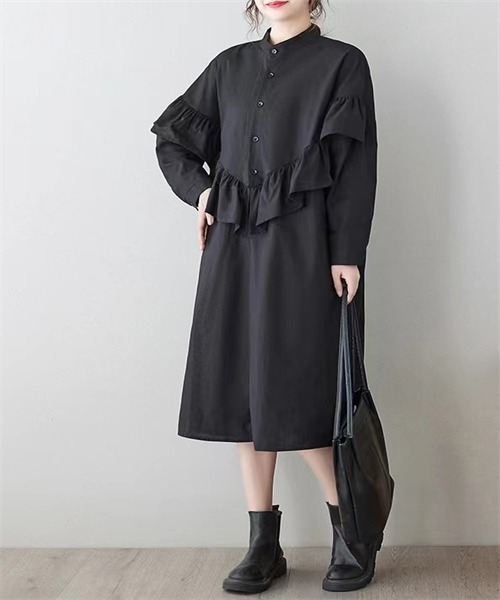 「FREE STYLISTS」 長袖ワンピース X-LARGE ブラック レディース_画像9