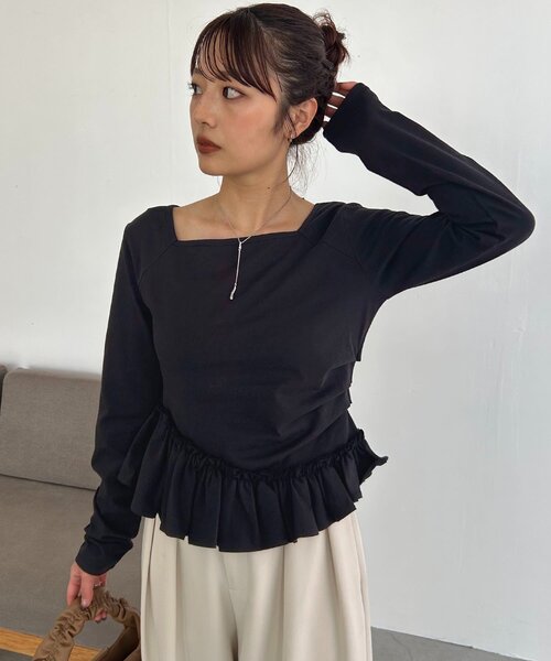 新品タグ付き カプリシューレマージュ 【前後2WAY】アシメフリルロンT CAPRICIEUX LE'MAGE（カプリシューレマージュ） tシャツ 「前後2WAY