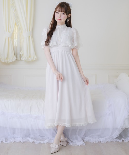 TadashiShoji シースルーレース プリーツケープチュール ワンピース クチュールバイロジータ ワンピース ケープロングワンピース