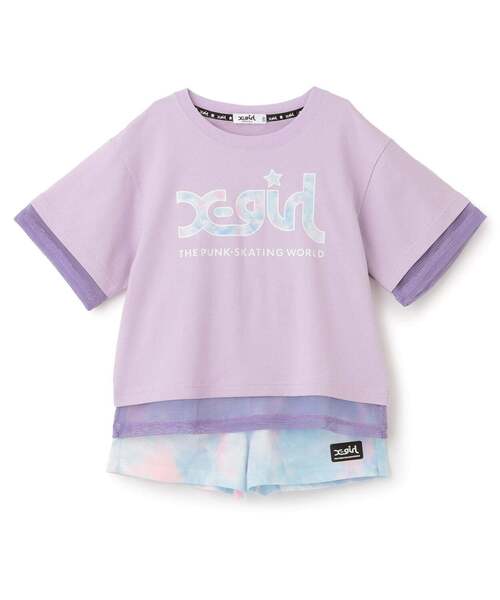 uvカット セットアップ メッシュロゴ半袖Tシャツ+総柄ショートパンツ セット キッズ 子供服 女の子の画像