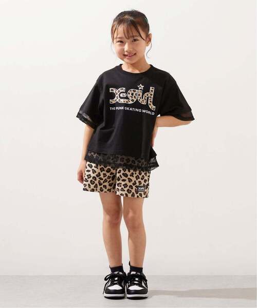uvカット セットアップ メッシュロゴ半袖Tシャツ+総柄ショートパンツ セット キッズ 子供服 女の子の画像
