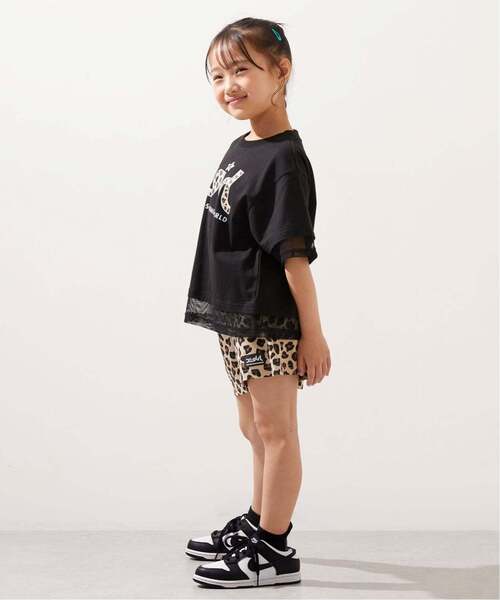 uvカット セットアップ メッシュロゴ半袖Tシャツ+総柄ショートパンツ セット キッズ 子供服 女の子の画像