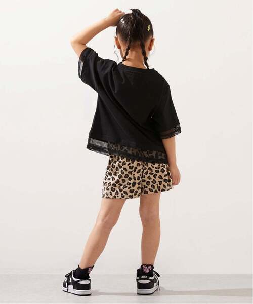 uvカット セットアップ メッシュロゴ半袖Tシャツ+総柄ショートパンツ セット キッズ 子供服 女の子の画像