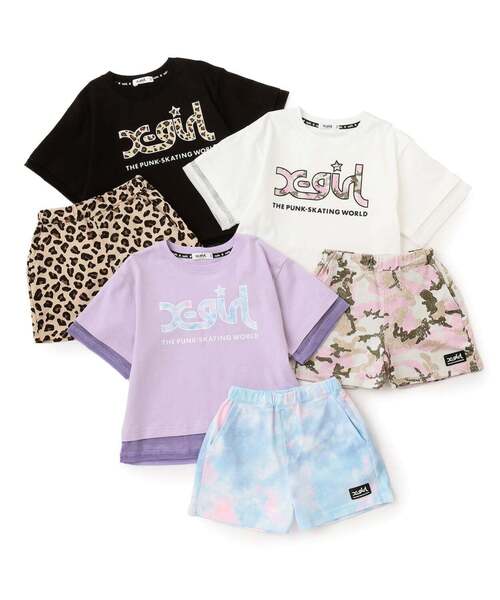 uvカット セットアップ メッシュロゴ半袖Tシャツ+総柄ショートパンツ セット キッズ 子供服 女の子の画像
