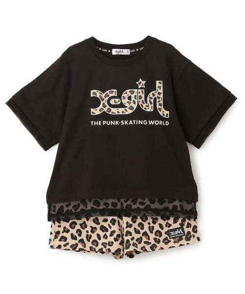 uvカット セットアップ メッシュロゴ半袖Tシャツ+総柄ショートパンツ セット キッズ 子供服 女の子の画像