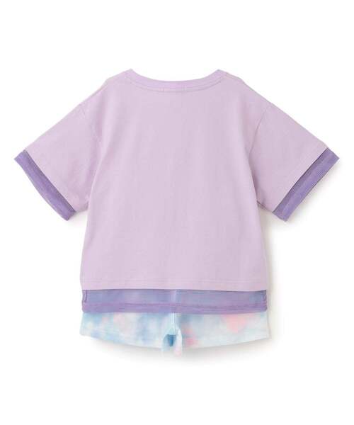 uvカット セットアップ メッシュロゴ半袖Tシャツ+総柄ショートパンツ セット キッズ 子供服 女の子の画像