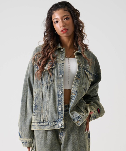 FUBU（フブ） デニムジャケット gジャン スタッズ コットン デニム