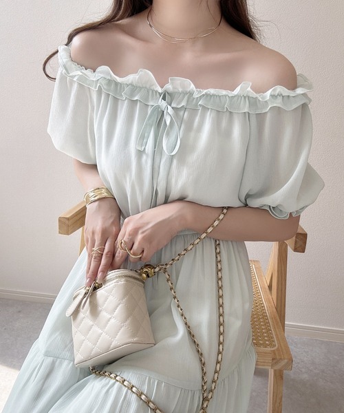 フレアワンピース シフォン 2WAY 夏 オフショル フリル DAY CLOSET ワンピース レディース 2WAY小花柄フリルオフショル