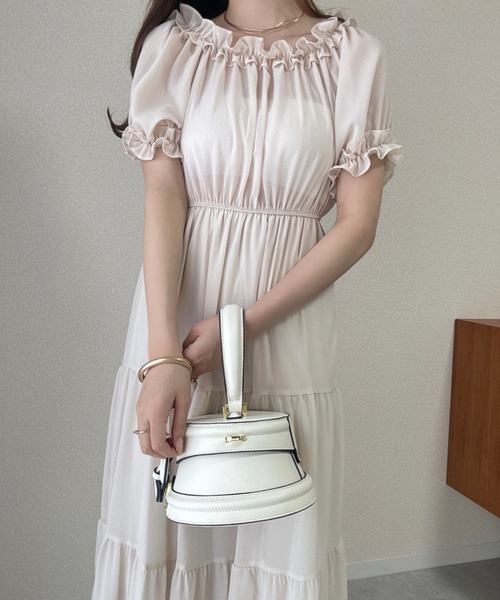 フレアワンピース シフォン 2WAY 夏 オフショル フリル DAY CLOSET ワンピース レディース 2WAY小花柄フリルオフショル