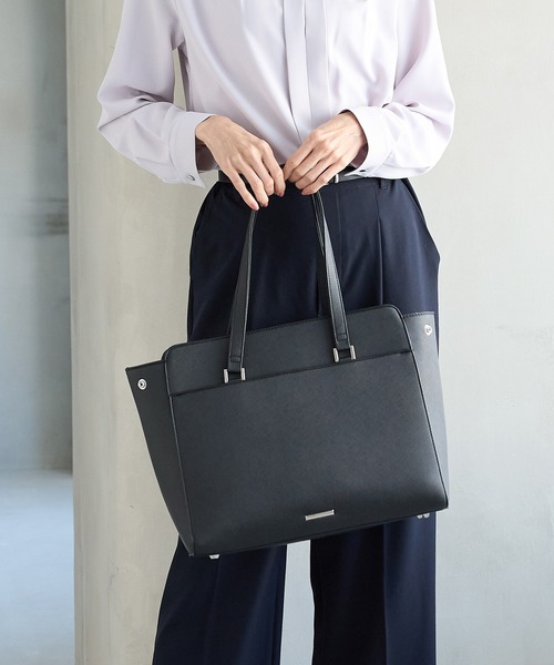 【送料込】MARYQUANTポーチ付トートバッグA4収納可通勤ビジネス黒×ピンク Honeys（ハニーズ） トートバッグ PCポーチ付A4トートバッグ