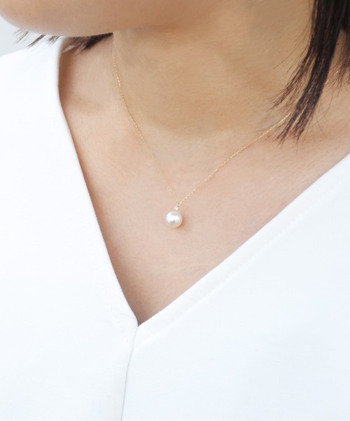 ネックレス 「anq.」K10・0.03ctダイヤモンド パール ネックレス レディースの画像