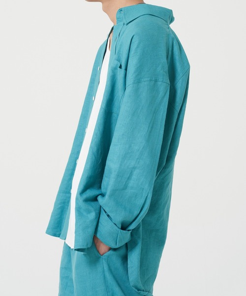 ROUGH TRADE シャツ 麻レーヨン 長袖レギュラーカラーシャツ(M1