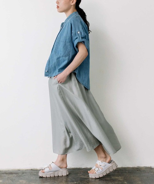 BLANC basque ブランバスク　綿麻デニムパール釦半袖シャツ ブラウス 綿麻デニムパール釦半袖シャツ（シャツ/ブラウス）｜blanc