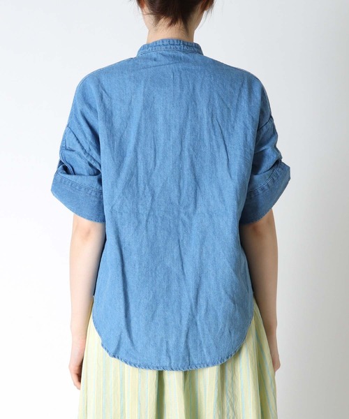 BLANC basque ブランバスク　綿麻デニムパール釦半袖シャツ ブラウス 綿麻デニムパール釦半袖シャツ（シャツ/ブラウス）｜blanc