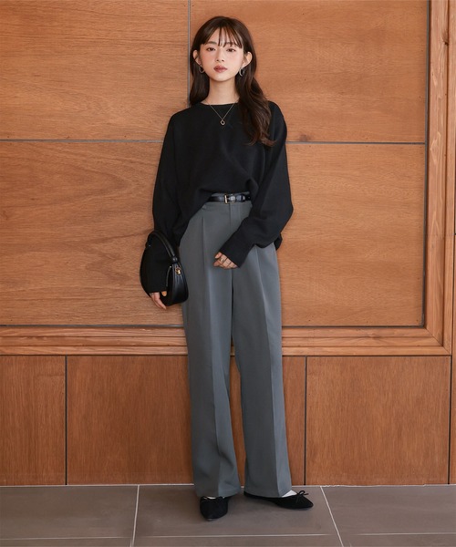 スラックス パンツ 「 低身長向けサイズ 」 タックワイドストレート