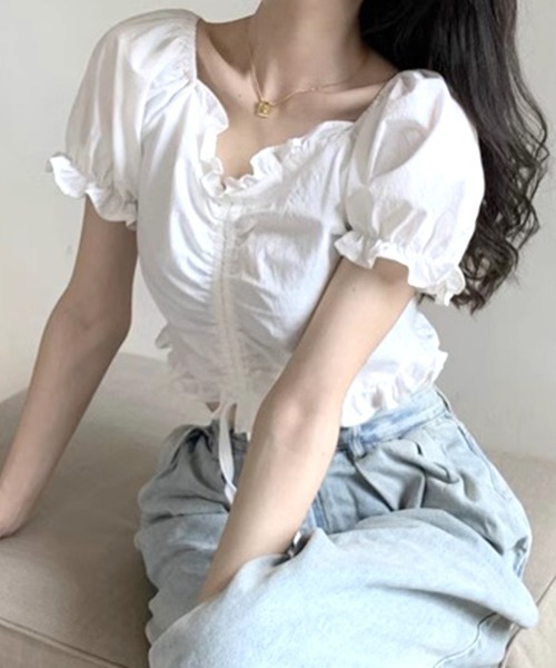 tシャツ シャーリングカットソーフリルブラウス レディース 4つの機能付】ひんやりフリル袖ブラウスTシャツ - ベルーナ