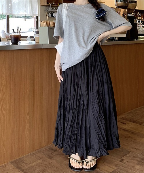 FREE STYLISTS ロング スカート 皺加工フレアマキシ丈スカート