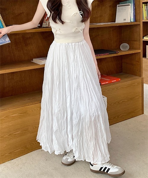 FREE STYLISTS ロング スカート 皺加工フレアマキシ丈スカート
