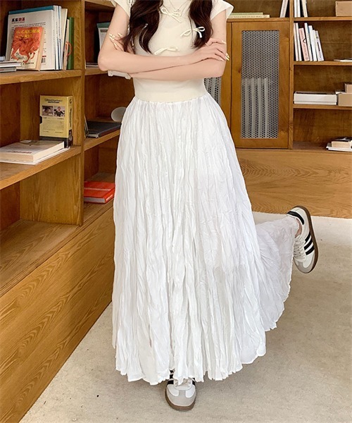FREE STYLISTS ロング スカート 皺加工フレアマキシ丈スカート