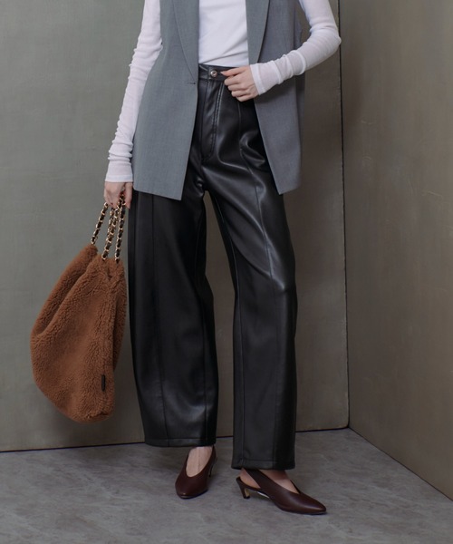 allureville パンツ フェイクレザーフロントシームパンツ