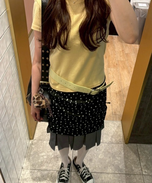スカート drawstring check pleats skirt / サイドドロスト