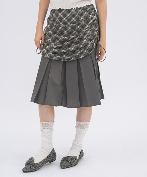 【idem】drawstring check pleats skirt drawstring check pleats skirt – idem