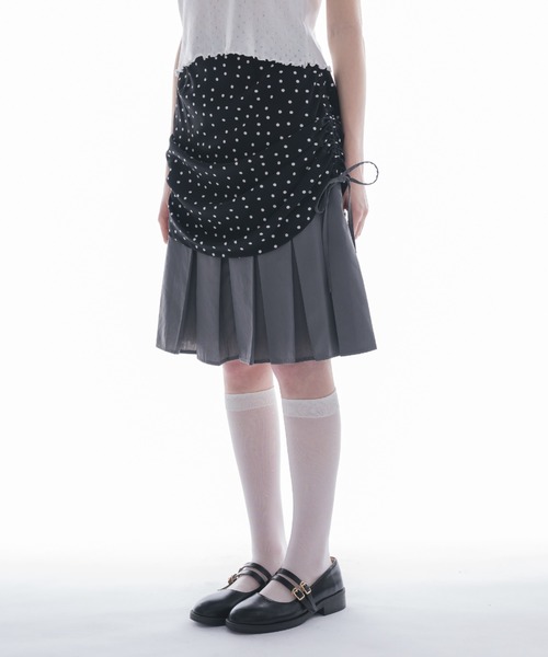 スカート drawstring check pleats skirt / ローウエストドロスト