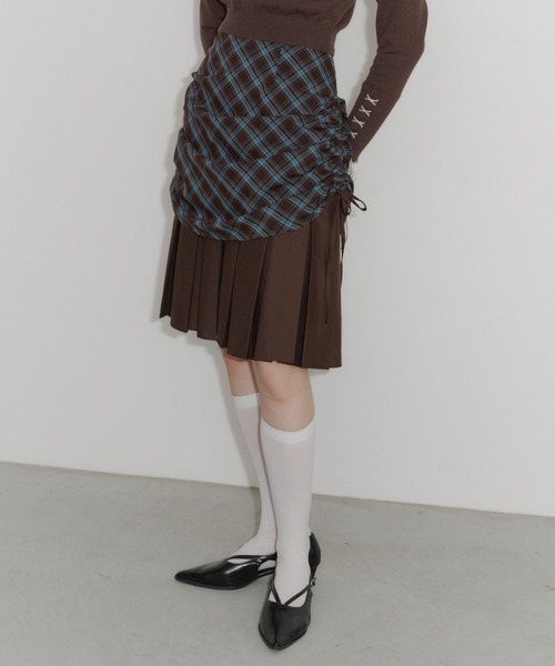 スカート Coco check pleats skirt S andmary Coco check pleats skirt Checkered Skirt Black Skater Skirt