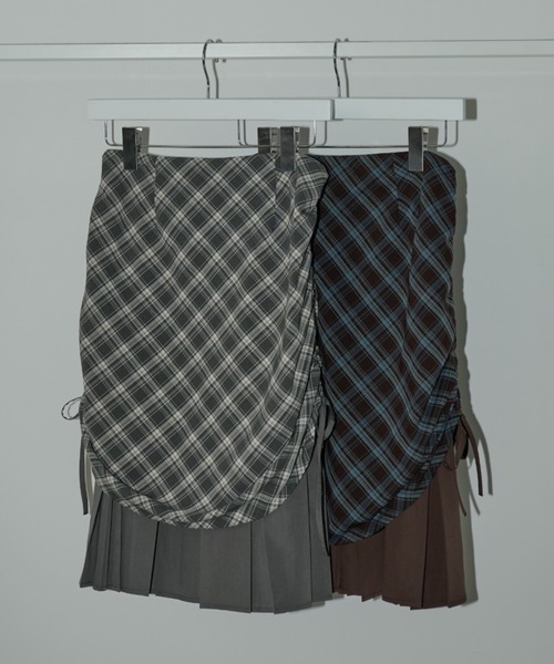 スカート drawstring check pleats skirt / ローウエストドロスト