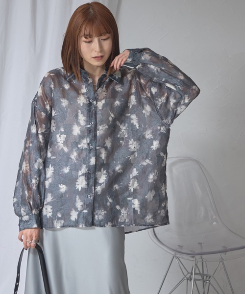 ブラウス シャツ フラワージャガードシアーシャツ レディース