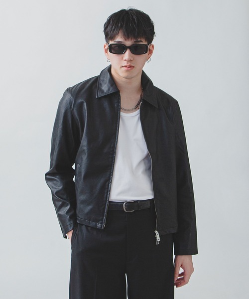 USA製 レザージャケット　ブラック　短丈 ZIP FIVE -White Line- ブルゾン アウター 「White Line」 ミニマル