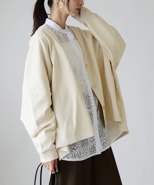 Y’s / D/カーディガン(薄手)/2/アンゴラ/PUP/無地/YK-T12-542 and it_（アンドイット） カーディガン Vネックスウェットワイド