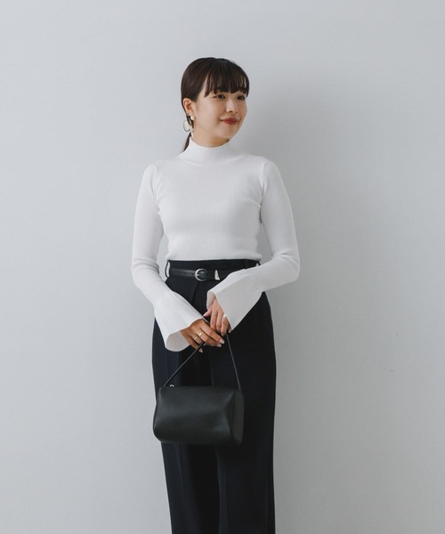 F by ROSSO　ウォッシャブル袖フリルコンパクトニット F by ROSSO ニット セーター ROSSO ウォッシャブル袖フリル