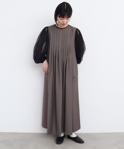 l'atelier du savon バックリボン ボリュームスリーブワンピース l'atelier du savon ワンピース TRプリーツタックノースリ